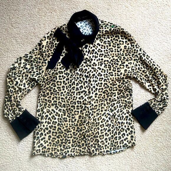 Brand Zara Leopard Print Blouse with Contrast Tie - Picture 1 of 3